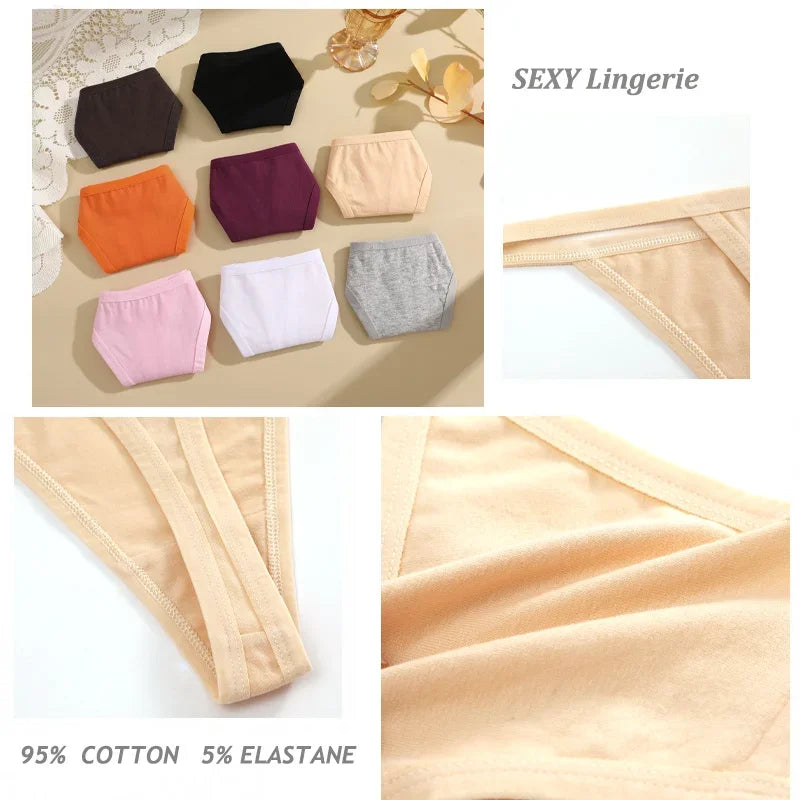 5Pcs Women Cotton Panties Female Thin Belts Underwear Sexy Low Waist G-String Thongs Ladies Soild Panties Breathable Lingerie