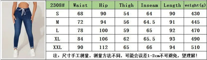 Stretch Pencil Pants Women High Waist Lace Up Distressed Denim Ankle Length Trousers Slim Denims 2024 Streetwear Vintage Jeans