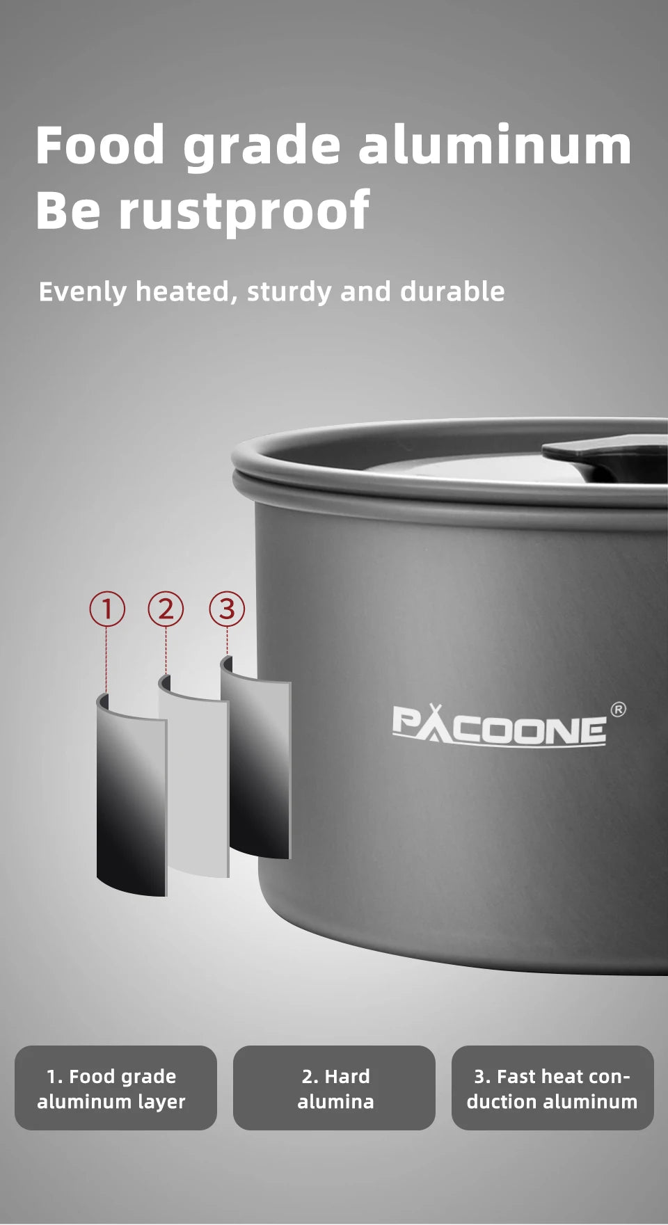 PACOONE Campingkokset – Portabelt Aluminiumset med Kastrull, Vattenkokare & Panna, Hopfällbart