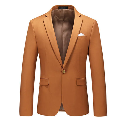 Kavaj Herr Slim Fit – Enfärgad V-ringad Blazer för Bröllop & Fest, Vår & Höst