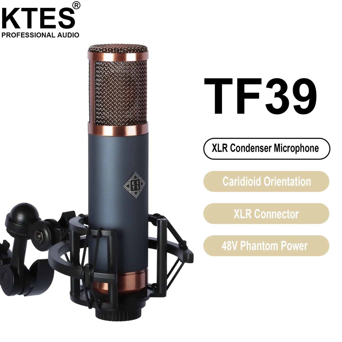 TF39 Condenser Microphone 26mm / 34mm Large Diaphragm XLR Studio Recording Mic for Vocals Podcasting Streaming Home Studio