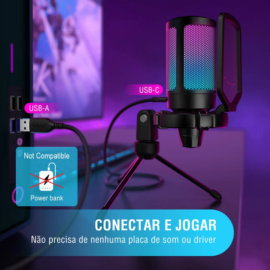FIFINE USB Kondensator Gaming Mikrofon för PC PS4 PS5 MAC med Popfilter Stötfäste och Förstärkningskontroll, Ampligame A6V
