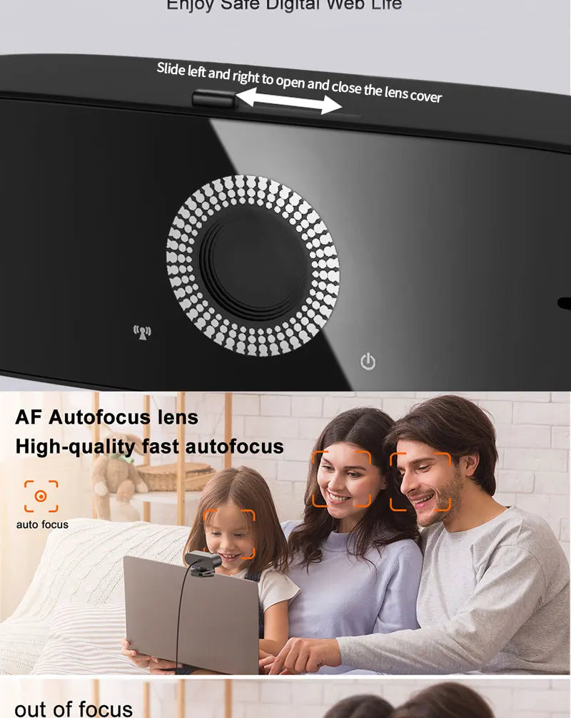 4K Webcam for PC 30fps Autofocus Web Camera With Noise Reducing Microphone Privacy Cover Auto Exposure USB 2.0 Type-C Adapter