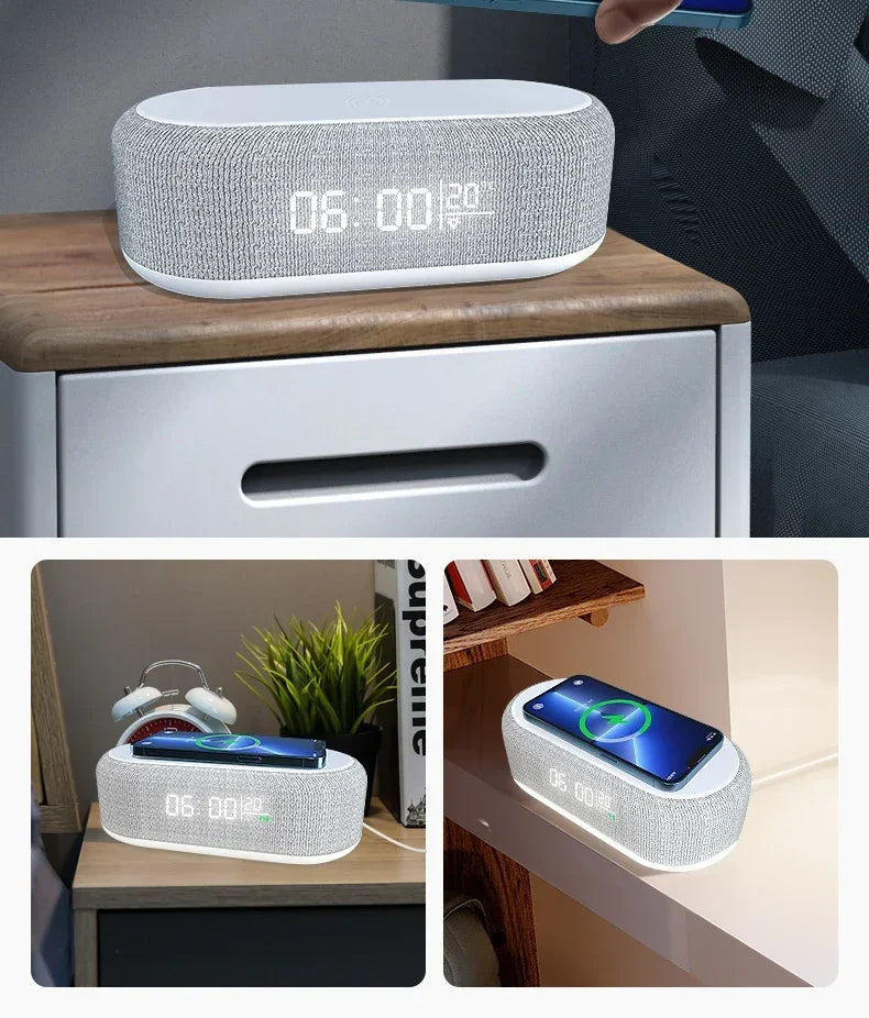 Wireless Charger Pad Phone Alarm Bedroom Lamp Night Light Desktop Clock Thermometer For iPhone 17 16 15 14 13 Fast Charging Dock