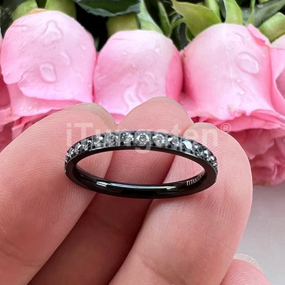 ITungsten 2/3/4mm Men Women Titanium Princess Cubic Zirconia CZ Inlay Ring Nice Eternity Engagement Wedding Band
