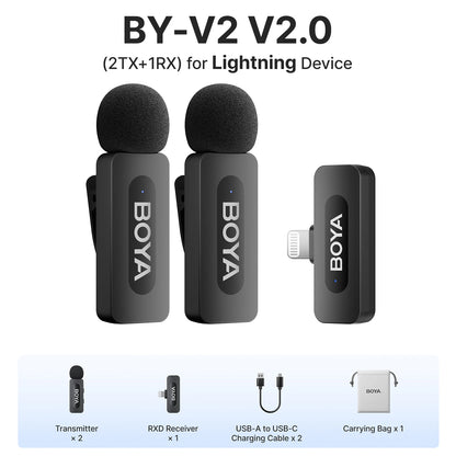BOYA BY-V Professional Wireless Lavalier Mini Microphone for iPhone iPad Android Live Broadcast Gaming Recording Interview Vlog