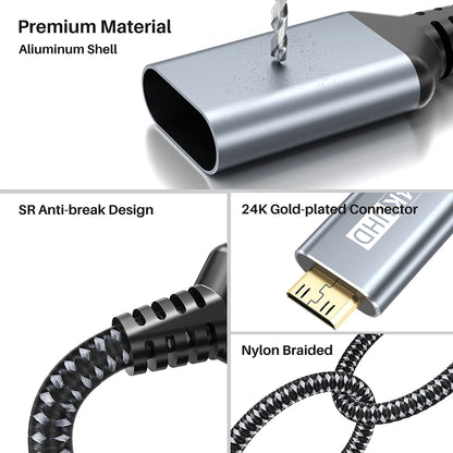 USB C to Mini HDMI 2.0 Cable 4K 60Hz 2K 1080P Display For MacBook For iPhone 17/16 Pro For iPad Pro Laptop to Portable Monitor