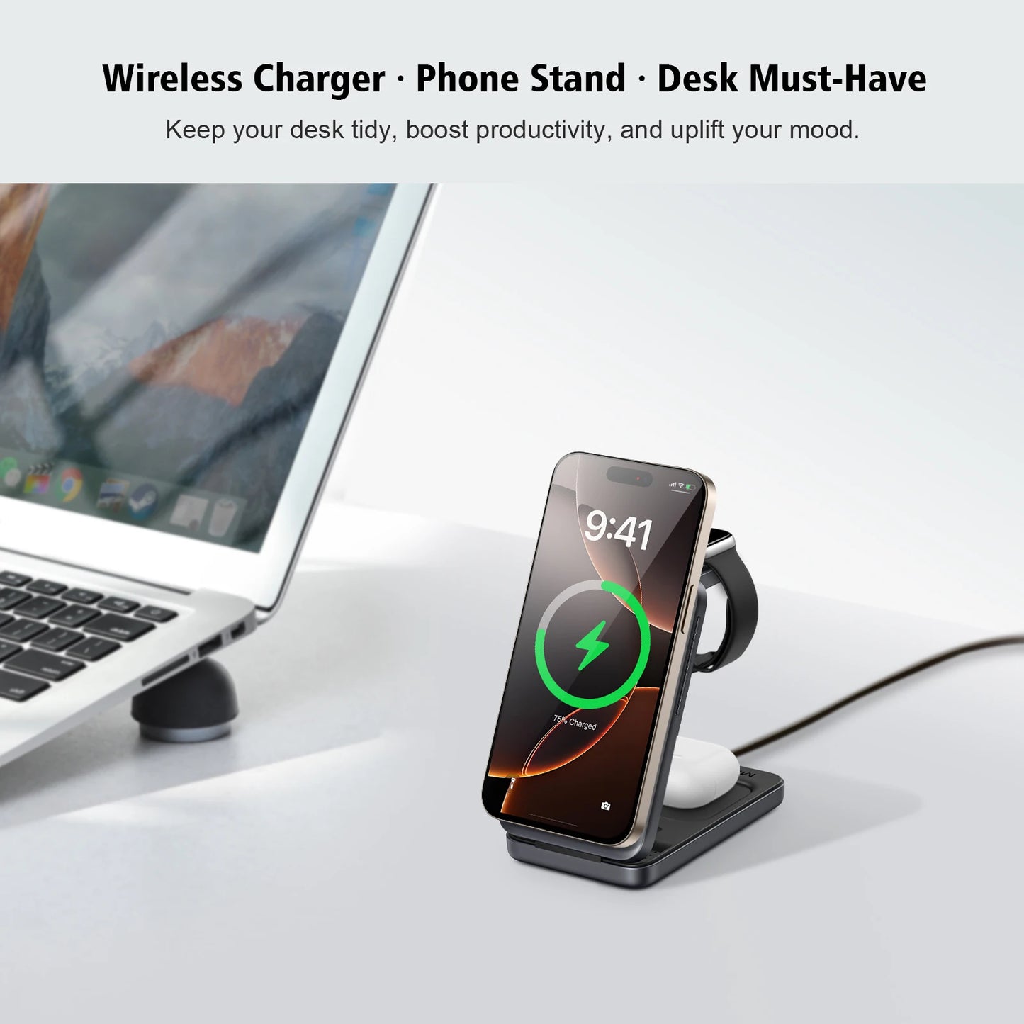 3-in-1 Foldable Magnetic Wireless Charger Station for iPhone 17/16/15/14/13/12 Apple Watch AirPods Wireless Charging Stand