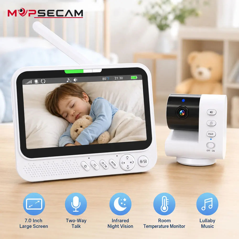 MvpSecam babyvakt med kamera och 7-tumsskärm – utan Wi-Fi