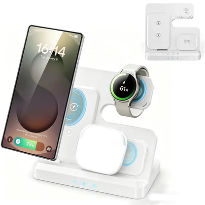 4 in 1 Wireless Charger Alarm Clock Stand For Samsung S26 S25 Galaxy Watch 8 7 6 5 Active 2 Buds4 Pro 3/2 Fast Charging Station