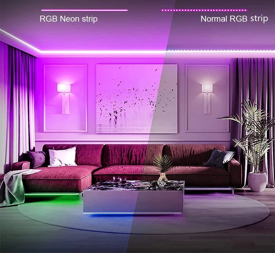 220 V RGB LED-neonlist IP65 med fjärrkontroll, Bluetooth eller Tuya WiFi, 1–100 m