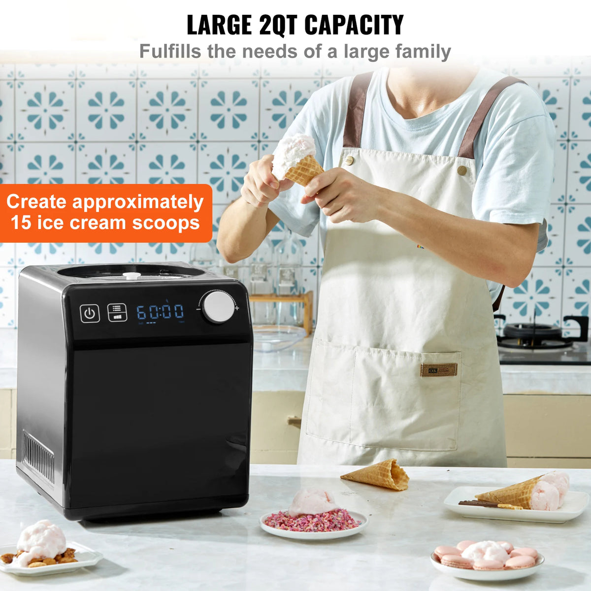 SucceBuy glassmaskin med kompressor och fyra lägen – 2 QT, 120 V