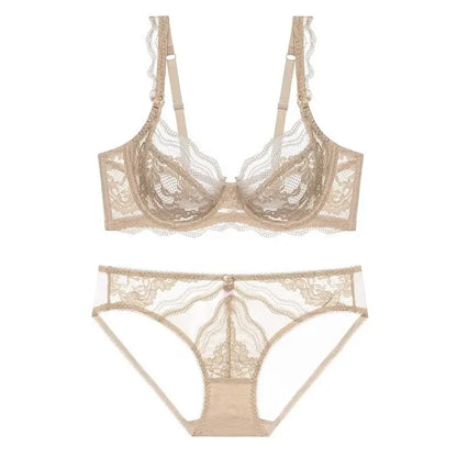 Fashion Ladies Ultra Thin Lace Lingerie Set Victorian Style Soft Underwire Push Up Gather Lift Unpadded Breathable Wear