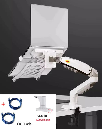 NB F80 + FP-2 Full Motion 360 Rotate Pivot 2-9kg Gas Spring Arm 10'-17' Laptop Tray Desktop Stand Clamp 10-90mm Grommet Hole