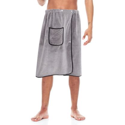 Men Wearable Bath Wrap Adjustable Snap Closure Coral Fleece Towel Highly Absorbent Drying for Bathroom Pool Beach Spa