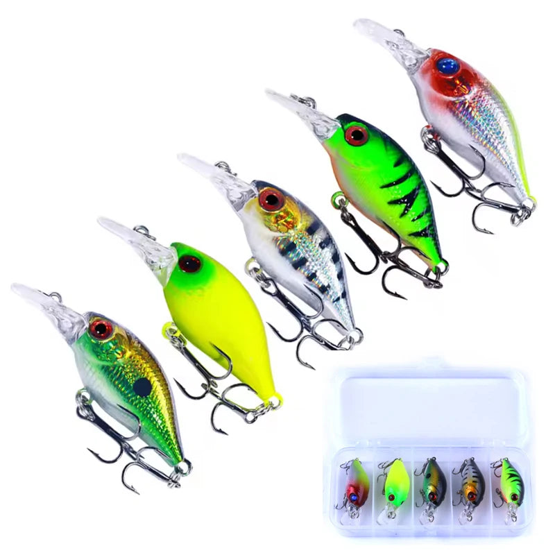 Topwater Crankbait Lures 5Pcs 4.4g 5cm Artificial Wobbler Bait For Bass Pike Rockfish Freshwater Fishing Tackle