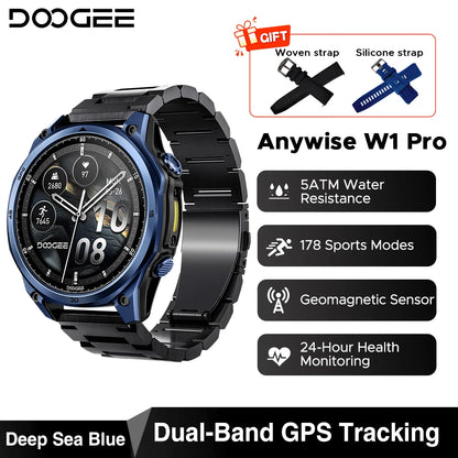 DOOGEE Anywise W1 Pro Smartklocka – 1,43" AMOLED, Offline-kartor, Dual-band GPS, 5ATM+IP68, 18 Dagars Batteri