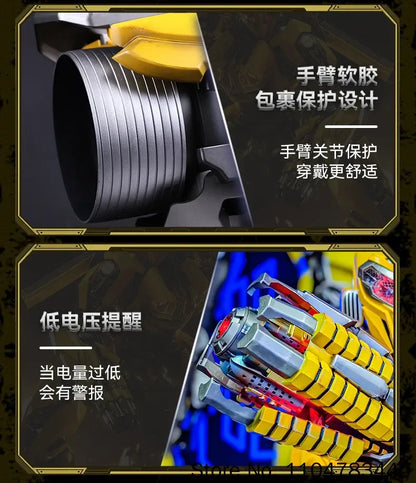 Bärbar Bumblebee hjälmleksak med armkanon och rollspelsdesign