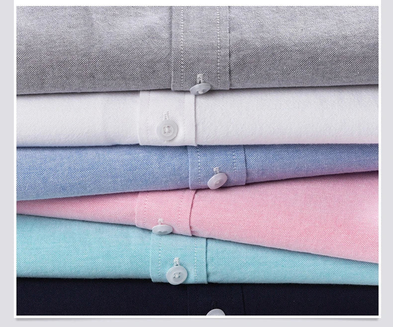 Summer 100% Cotton Oxford Men's Dress Shirts White Short Sleeve Embroidery Soft Comfortable Slim Fit Business Man Casual Shirts