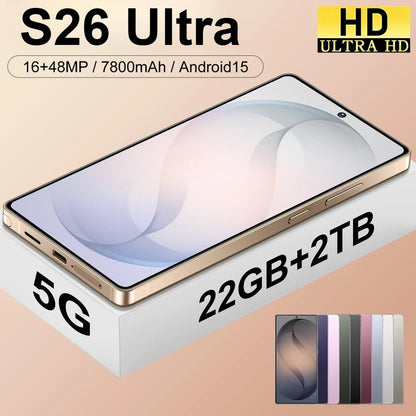 Smartphone S26 Ultra Original Android 15 Face Recognition Mobile Phones 5G Dual Card 7800mAh 7.3 inch Global Version Cellphones
