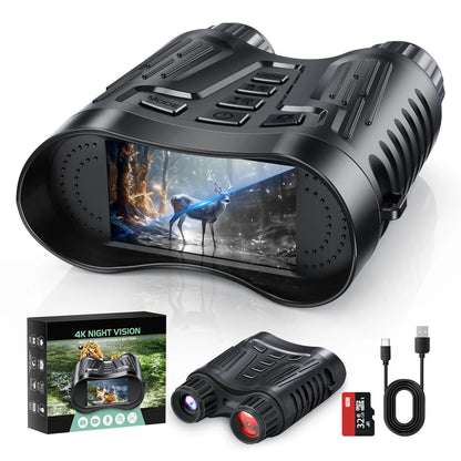 4K Night Vision Binoculars 64GB 8x Digital 400m Full Dark Infrared Telescope Goggles 3.2” Screen for Hunting Camping Boating