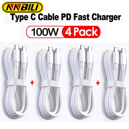 NNBILI 3- eller 4-pack USB-C Snabbladdningskabel – 100W PD, Kompatibel med Samsung, Xiaomi och iPhone 15/16