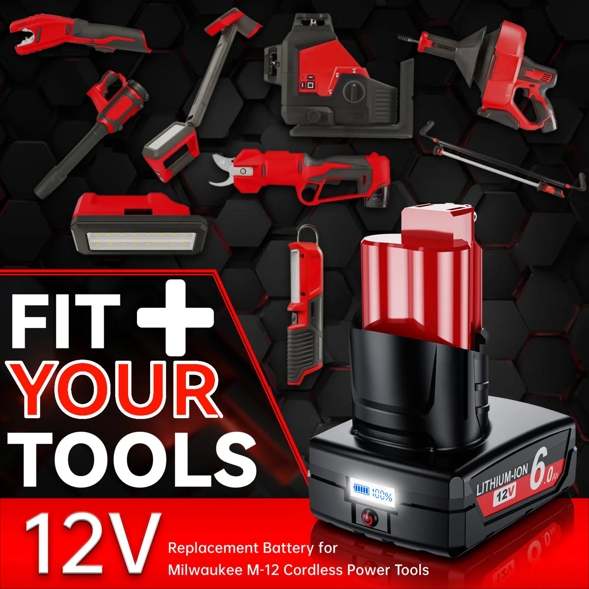Milwaukee M12 Batteri 12V 6.0Ah Uppladdningsbart med LCD-skärm