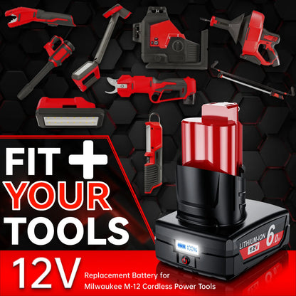 Milwaukee M12 Batteri 12V 6.0Ah Uppladdningsbart med LCD-skärm