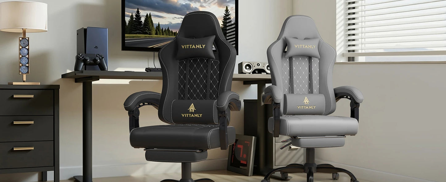 Vittanly Gaming Chair Ergonomic Gaming Chair with Headrest, Lumbar Cushion and Footrest, Height-Adjustable Rotating Office Chair