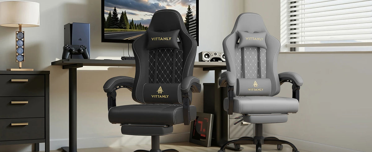 Vittanly Gaming Chair Ergonomic Gaming Chair with Headrest, Lumbar Cushion and Footrest, Height-Adjustable Rotating Office Chair