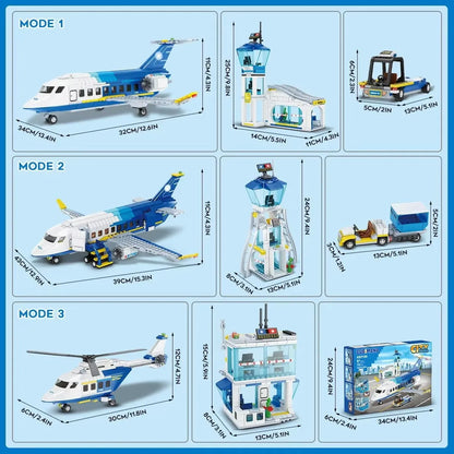 Byggklossar Flygplan 3-i-1 Passagerarplan Helikopter Privatjet