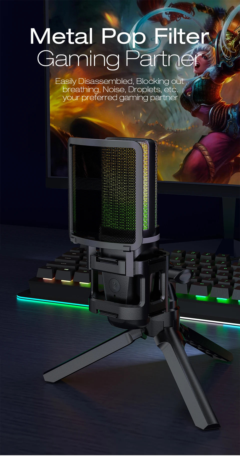 A68 RGB USB-kondensatormikrofon med hörlursmonitorering