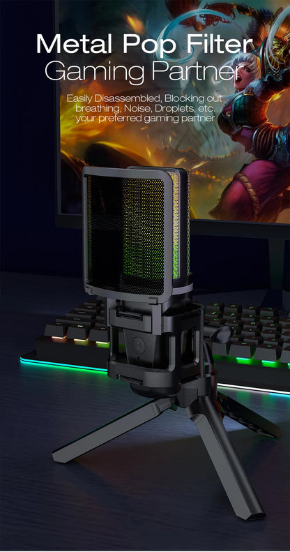 A68 RGB USB-kondensatormikrofon med hörlursmonitorering