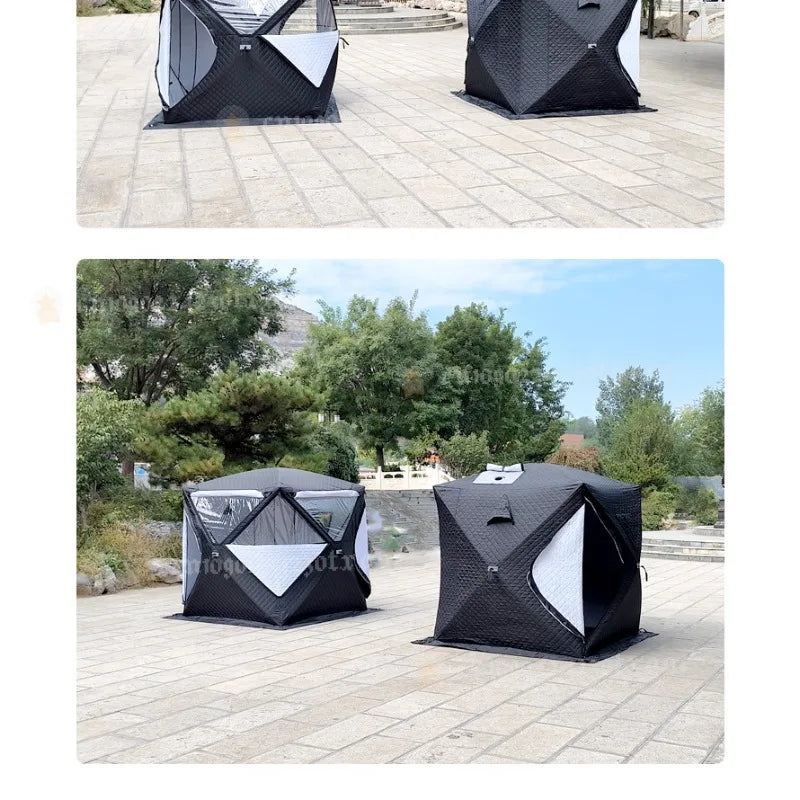 Outdoor 3-4 Person 4 Season Sauna House with Thickened Winter Ice Fishing Tent Large Window/chimney Mouth quick Open Portable