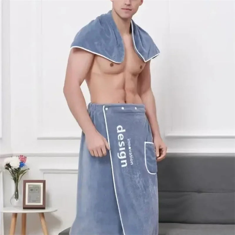 Wearable Men Bath Towel Soft Microfiber Bathrobe With Magic Pocket For Adults Gym Beach Sauna Spa Swimming Running Towel