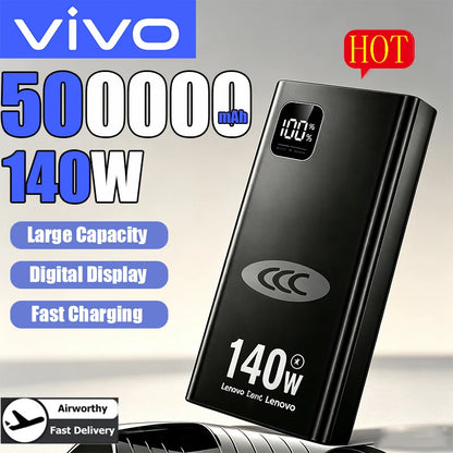 VIVO 140W 500000mAh Ultra Capacity Power Bank Super Fast Charging Portable Battery Charger For IPhone Samsung 2026 New