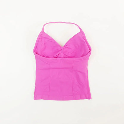NCLAGEN Seamless Longline Strappy Top Sports Yoga Vest Women Fitness Tank Top Gym Beautiful Open Back Bra Running Workout Halter