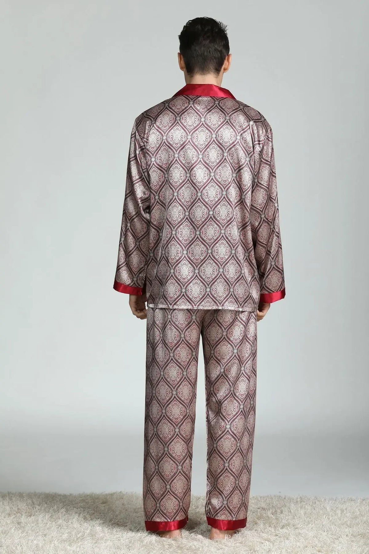 Pyjamasset herr med satinkänsla – långärmad överdel och långbyxor, L–3XL
