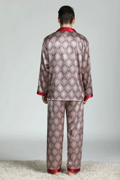 Pyjamasset herr med satinkänsla – långärmad överdel och långbyxor, L–3XL