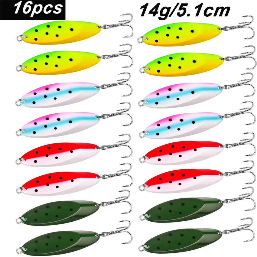 12pcs Metal Spinner Spoon Lures Trout Fishing Lure Hard Bait Sequins Paillette Artificial Baits Spinnerbait Fish Tools 1.5g-56g