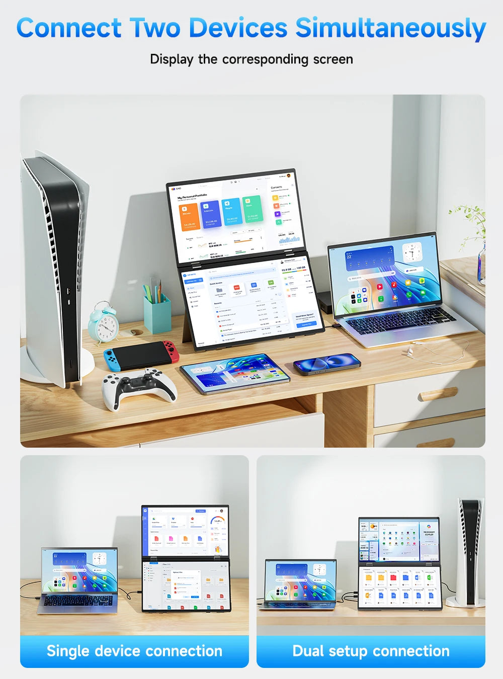 UPERFECT Delta 15.6" Dual Portable Monitor for Laptop Screen Extender 1080P HDR Folding Stacked Triple Travel Computer Display