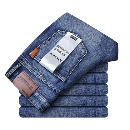 Classic Business Casual Jeans Men 2026 New Fashion Blue Slim Stretch Denim Trousers Male High Pants Men Clothing