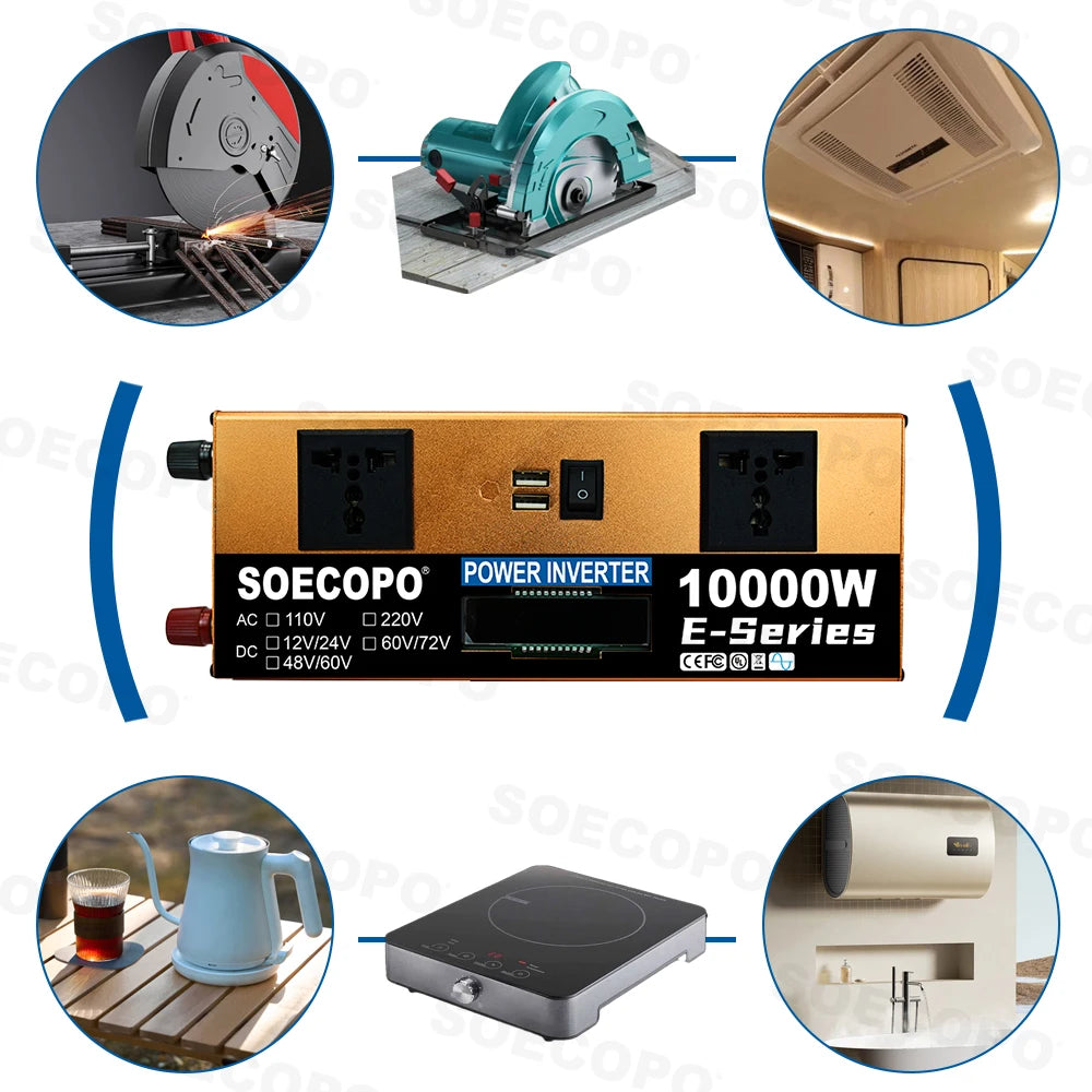 SOECOPO Solsystem-kit – 2×Flexibel Solpanel + 1100W Inverter (E-Series) + LCD-regulator 12V/24V, 220V, EU-lager (Polen)