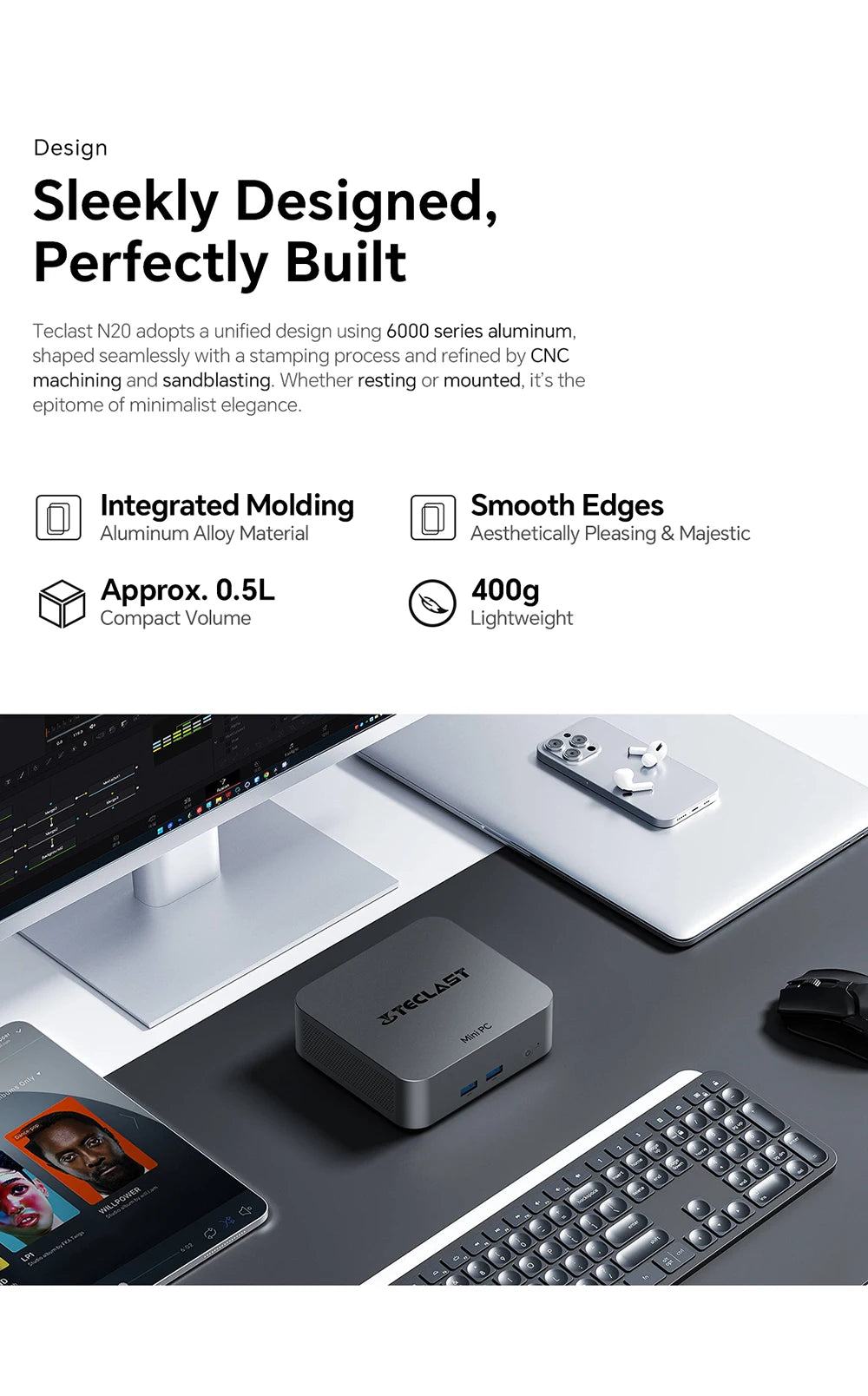 Teclast N20 Mini PC Intel N5095 11:e gen 16GB RAM 512GB SSD – 4K Windows 11 Pro WiFi 6 Kompakt Hemmakontor Desktop