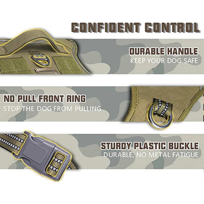 Militär Taktisk Hundsele – No-Pull, Reflexremsor, Kontrollhandtag, S–XL, 4 Färger