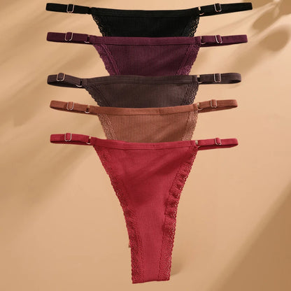 FINETOO 5PCS/Set Sexy G-string Panties Cotton Women's Underwear Adjustable Waist Girl Female Pantys Bikini Lady Thongs Lingerie