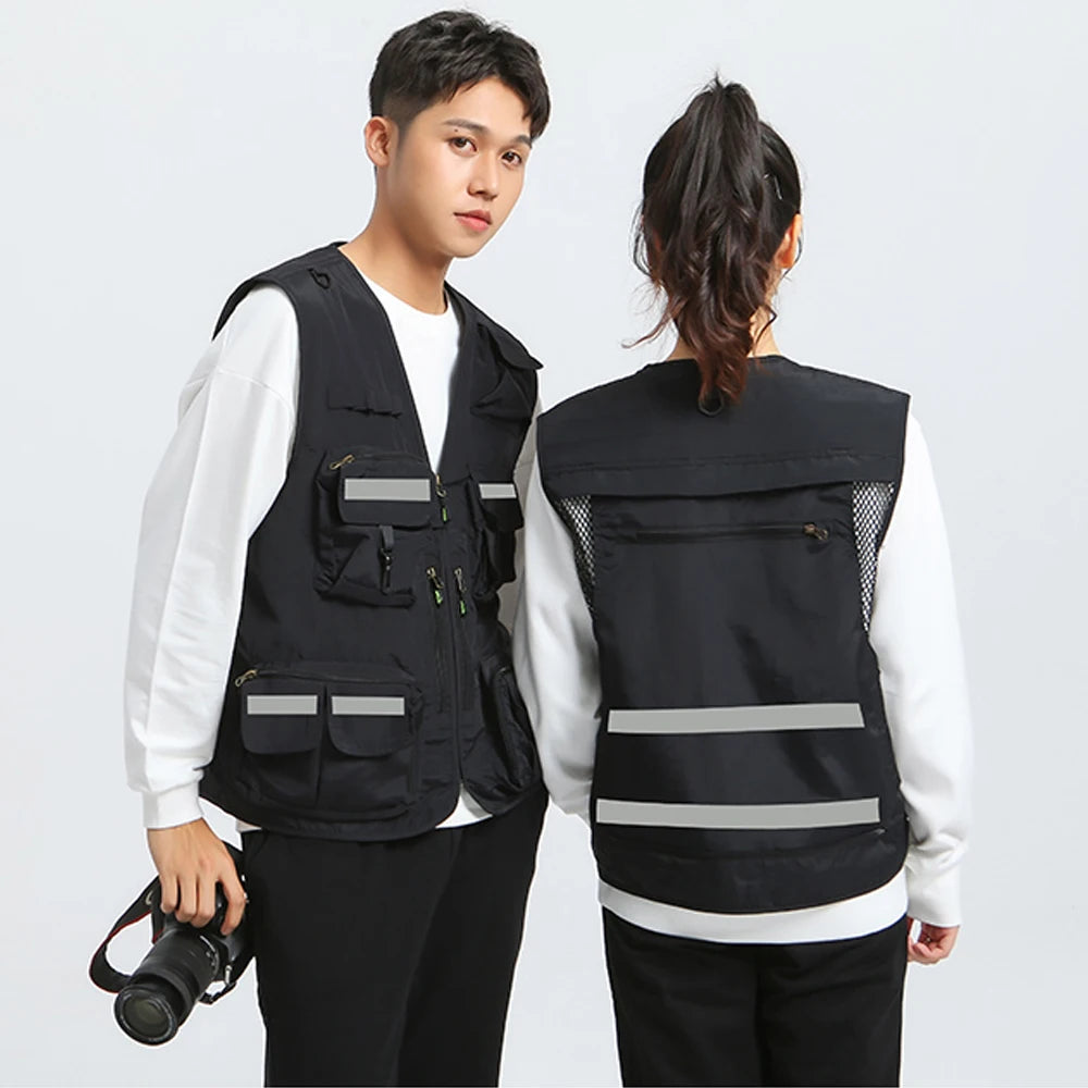 S-7XL Multi Pocket Work Vest for Men Women Volunteer Working Uniforms Logo Printing Fishing Photography Workwear Vest