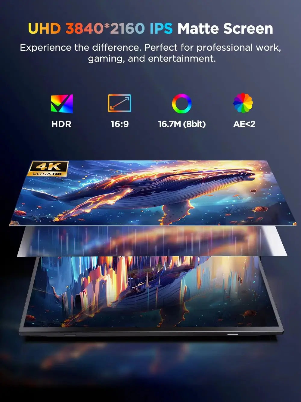 UPERFECT 15,6" 4K UHD Portabel Touchmonitor – 3840x2160 10-punktstouch IPS 100% sRGB HDR AMD FreeSync USB-C HDMI VESA EU-lager