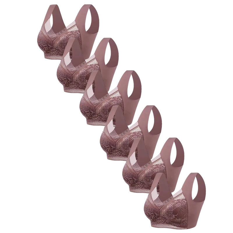 FallSweet 6PCS Ice Silk Lace Bras for Women Wireless Push Up Bralette Deep V Plus Size  Brassiere Soft Lingerie Mom Underwear