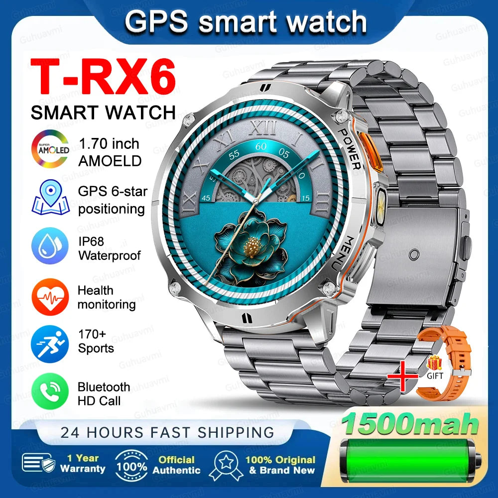 New T-RX6 Ultra Outdoor Sports Smart Watch GPS Compass  Barometer IP68 Waterproof Call Blood Oxygen Military Smartwatch For Men
